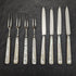 1925 British Vintage White Pearl Shell Handle Sterling Silver Blade Dessert Cutlery 4x2 Set